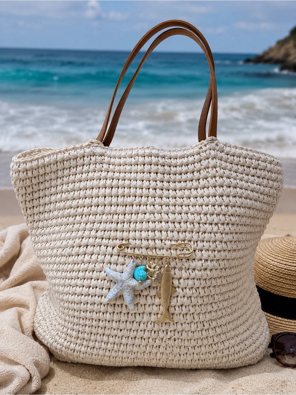 Summer Brooch with Sea Charm Accent Vacation Beach Pin - Picture 4 of 4